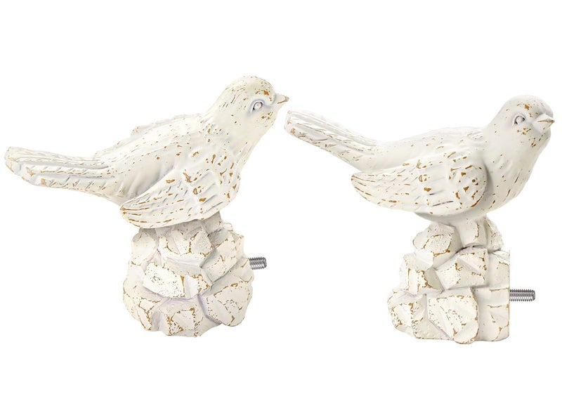 KVEEO 1 or 7/8 Inch Bird-Shaped Decorative Finials for Curtain Rods,Vintage White Curtain Rod Ends Metal Curtain Rod Finials Ends Easy to Install Set of 2 Rod End - Image 1
