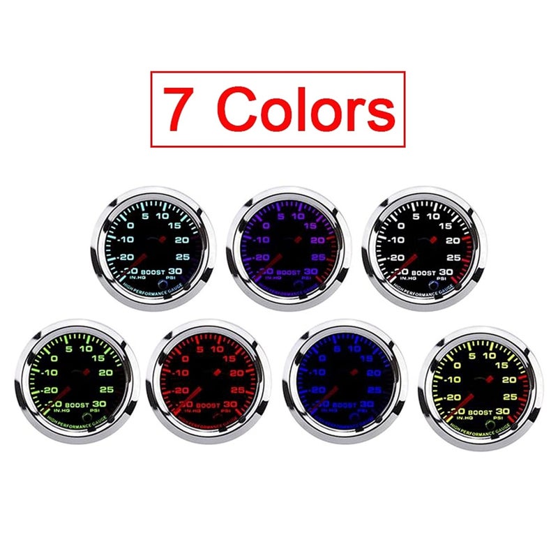 Ymiko Turbo Boost Pressure Meter, Universal Turbo Boost Gauge Pointer 7 Colors LED Display -30-30 PSI 52mm Dia fit for 12V Car Truck Boat - Image 2