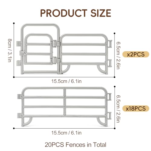 THINKBAY 20PCS Large Farm Animal Corral Fence Toys with 2 Gates Fences for Kids Boys Girls Educational Farm Animal Cake Toppers for Toddlers Children - Image 5