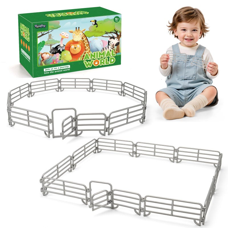 THINKBAY 20PCS Large Farm Animal Corral Fence Toys with 2 Gates Fences for Kids Boys Girls Educational Farm Animal Cake Toppers for Toddlers Children - Image 3