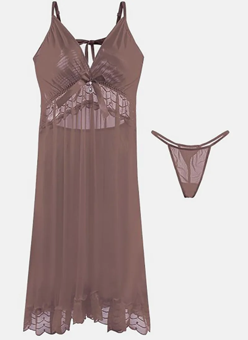 يونيكي Mauve Solid Babydoll with Briefs
