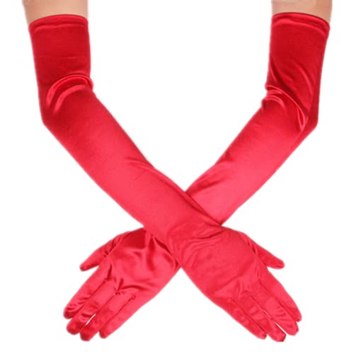 DreamHigh Women's Party Wedding 21" Long Satin Finger Gloves Red - Image 1