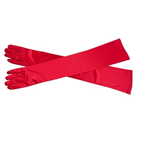 DreamHigh Women's Party Wedding 21" Long Satin Finger Gloves Red - Image 2