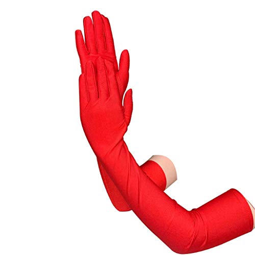 DreamHigh Women's Party Wedding 21" Long Satin Finger Gloves Red - Image 5
