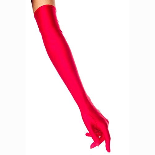 DreamHigh Women's Party Wedding 21" Long Satin Finger Gloves Red - Image 3