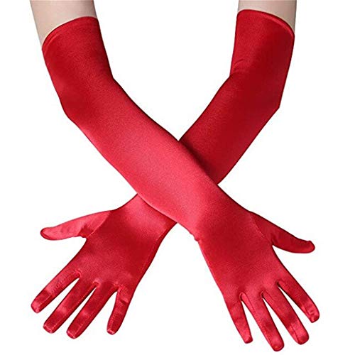 DreamHigh Women's Party Wedding 21" Long Satin Finger Gloves Red - Image 4