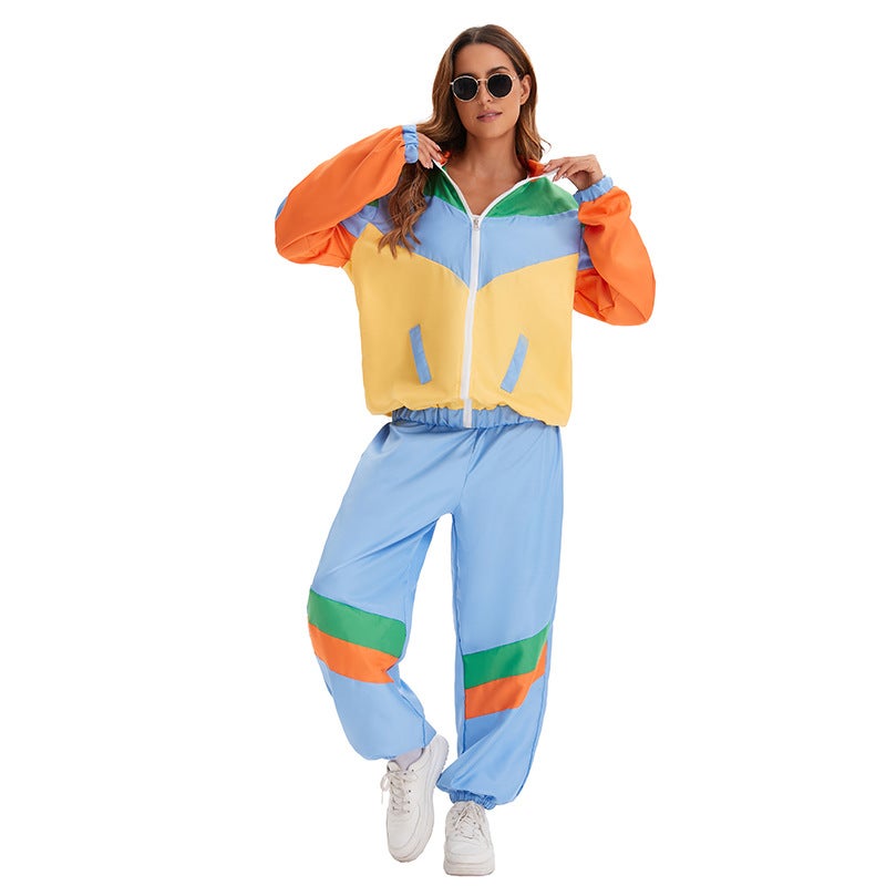 80s Retro Disco Hip-Hop Costume for Halloween 8018 orange (top + trousers)
