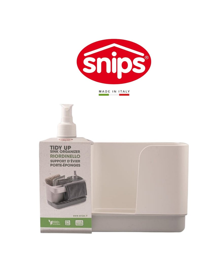Snips Tidy Up White Sink Organizer with Soap Dispenser & Sponge Holder – Made in Italy - Image 1