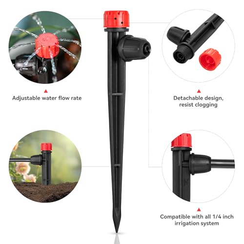 La Farah Drip Irrigation Emitters for 1/4" Drip Irrigation Tubing - Adjustable 360 Degree Water Flow Drippers on 5" Arrow Stake (25pcs Drip Emitters with Lock Barbed) - Image 2