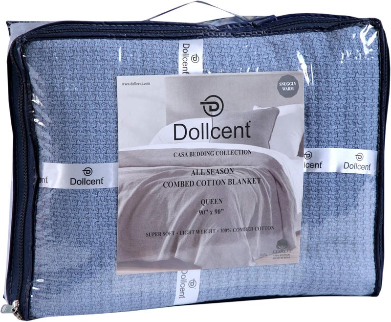 DOLLCENT 100% Cotton King Size Blanket for Bed, Premium Soft Combed Lightweight Blankets, Washed Breathable Cozy Bed Throw Blanket, Blue King Cotton Blankets for All Season: Blue (108"x90") - Image 4