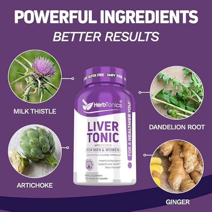 Herbtonics Liver Cleanse Detox & Repair | 20-in-1 Liver Detox Complex | Milk Thistle Supplement with Artichoke, Dandelion, Turmeric, Berberine | 240 Vegan Capsules - Image 4