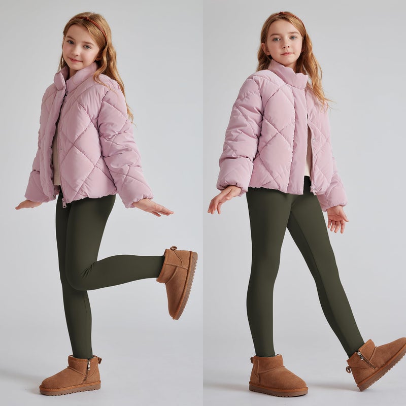 Quedoris Girls 3-Pack Fleece Lined Leggings Black Army Green Dark Grey Fall 130Y - Image 4