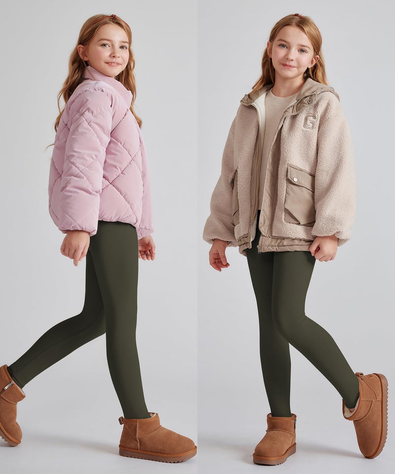 Quedoris Girls 3-Pack Fleece Lined Leggings Black Army Green Dark Grey Fall 130Y - Image 2
