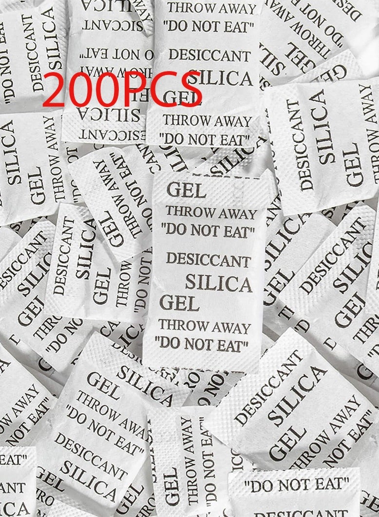 200 قطعة من أكياس السيليكا 2 جرام - أكياس ديكاسانت مضادة للرطوبة أكياس سيليكون جافة للمنتجات الإلكترونية والمجوهرات والكاميرات والملابس والكتب وأدوات الحديد والأدوات الدقيقة  - Image 1