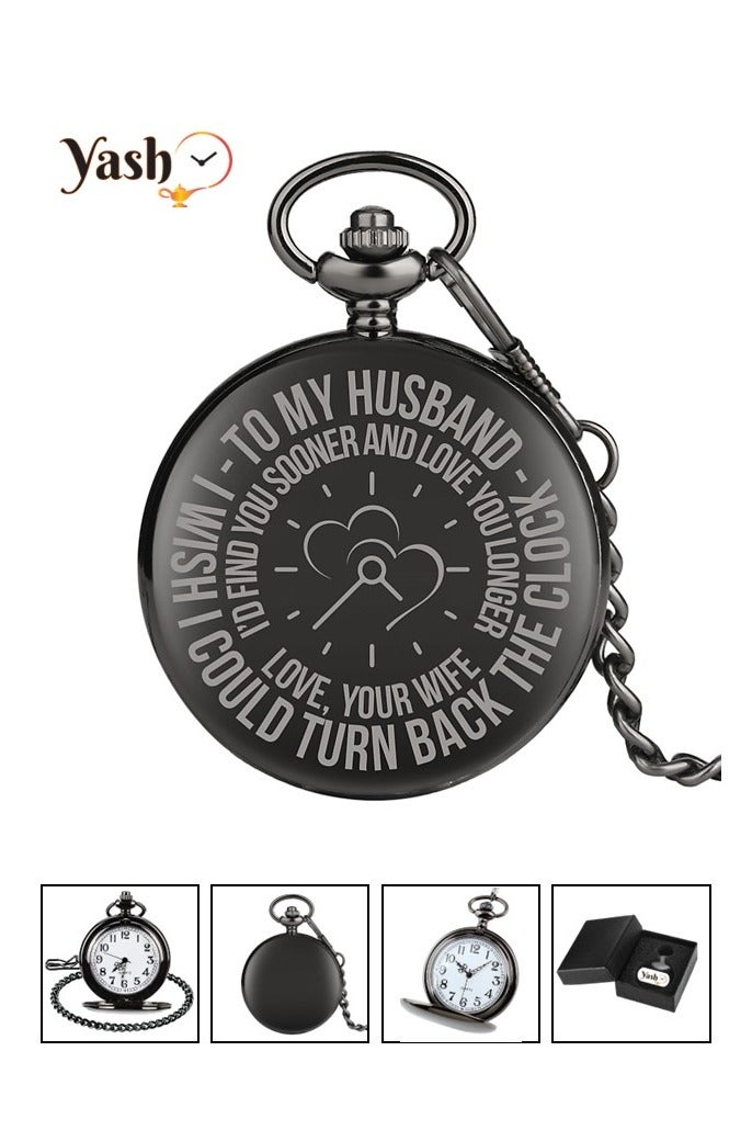 Yash Retro Pocket Watch for Husband I Love You Quartz Timepiece with Chain and Elegant Packaging – A Perfect Gift - Image 1