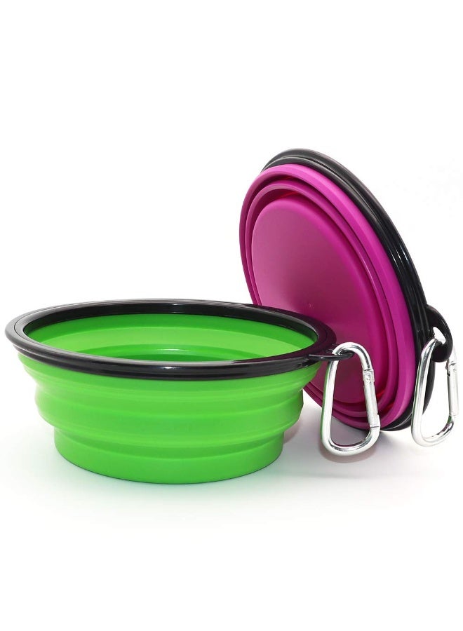 Outdoor folding bowl, two-piece folding bowl, portable water dish, carry two carabiners (large, green + purple) - Image 2