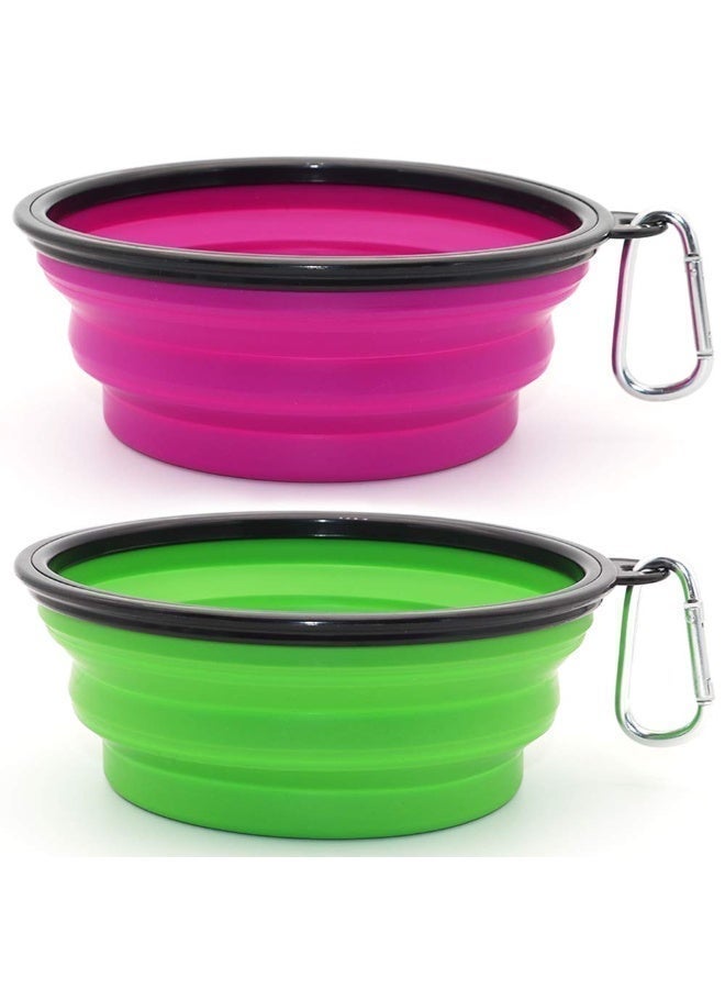 Outdoor folding bowl, two-piece folding bowl, portable water dish, carry two carabiners (large, green + purple) - Image 1