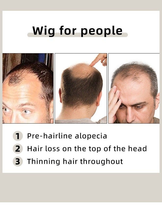 Men's Hairline Toupee, 100% Real Human Hair Forehead Hairline Replacement for Men, Short Straight Natural Black Wig Hair Extensions Clip for Daily Wear Hair Piece on the Top of Head Hair Lose - Image 3