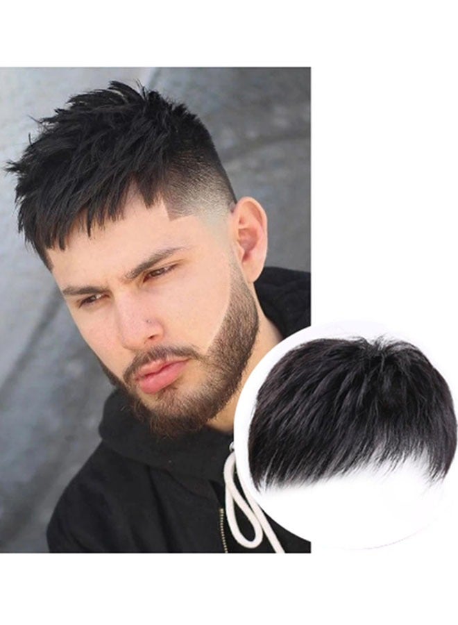 Men's Hairline Toupee, 100% Real Human Hair Forehead Hairline Replacement for Men, Short Straight Natural Black Wig Hair Extensions Clip for Daily Wear Hair Piece on the Top of Head Hair Lose - Image 1