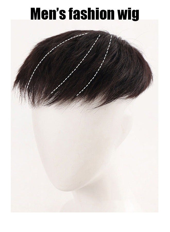 Men's Hairline Toupee, 100% Real Human Hair Forehead Hairline Replacement for Men, Short Straight Natural Black Wig Hair Extensions Clip for Daily Wear Hair Piece on the Top of Head Hair Lose - Image 2