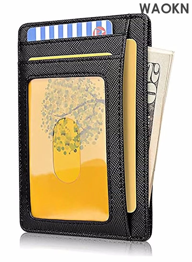 دبليو أيه أو كي أن محفظة نحيفة للرجال والنساء مع مشبك نقود وحامل بطاقات ائتمان ثنائي الطي للرجال، محافظ جلدية رفيعة وبسيطة مع جيب أمامي، ومشبك بطاقات ائتمان وحقيبة نقود ومنظم بطاقات عمل - Image 1