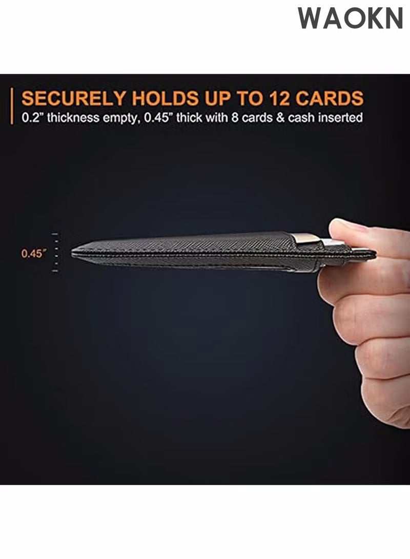 دبليو أيه أو كي أن محفظة نحيفة للرجال والنساء مع مشبك نقود وحامل بطاقات ائتمان ثنائي الطي للرجال، محافظ جلدية رفيعة وبسيطة مع جيب أمامي، ومشبك بطاقات ائتمان وحقيبة نقود ومنظم بطاقات عمل - Image 5