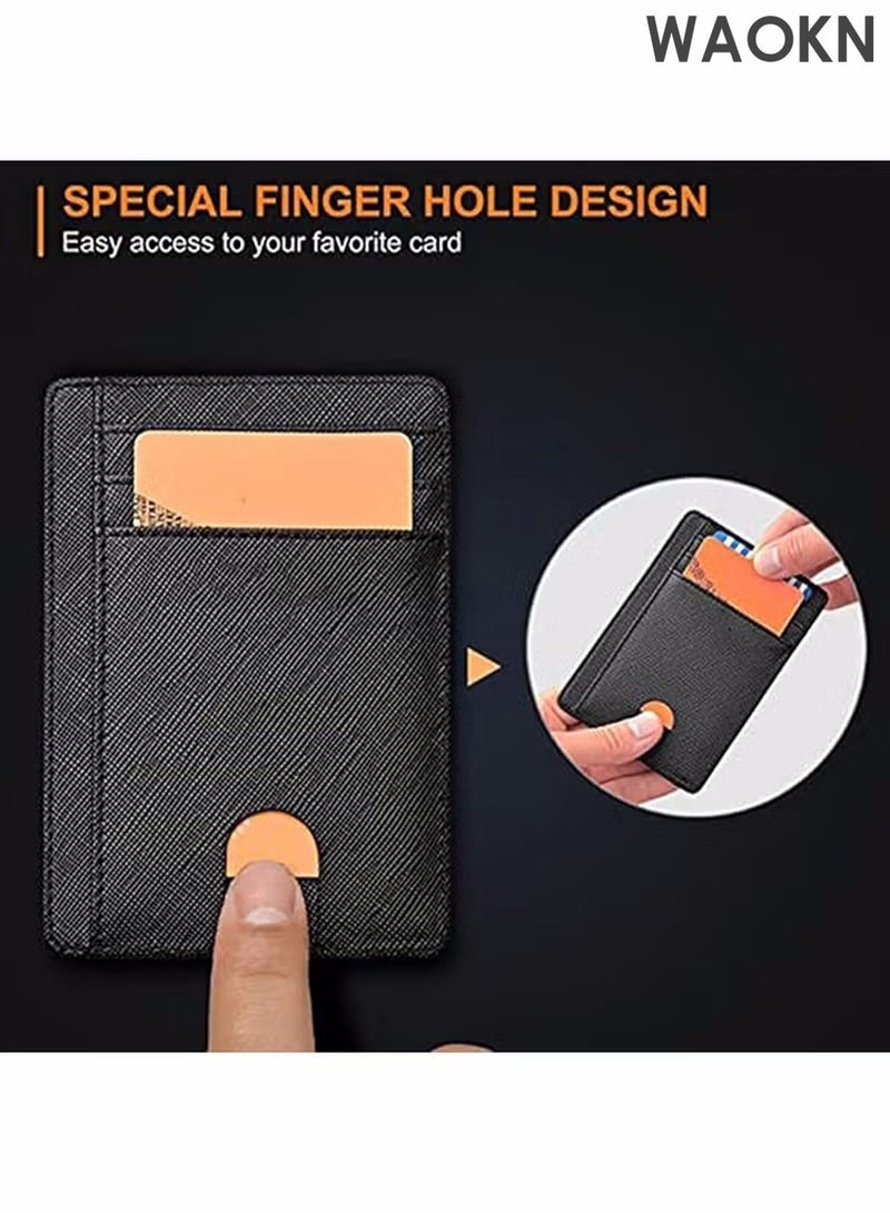 دبليو أيه أو كي أن محفظة نحيفة للرجال والنساء مع مشبك نقود وحامل بطاقات ائتمان ثنائي الطي للرجال، محافظ جلدية رفيعة وبسيطة مع جيب أمامي، ومشبك بطاقات ائتمان وحقيبة نقود ومنظم بطاقات عمل - Image 4
