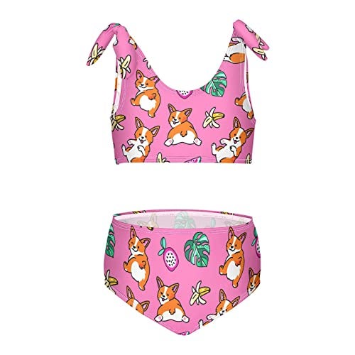 CaTaKu Corgi Dog Pink Girls Swimsuits Two Piece Swimwear Bikini Set Tankini Bathing Suit for Girls Size 312T