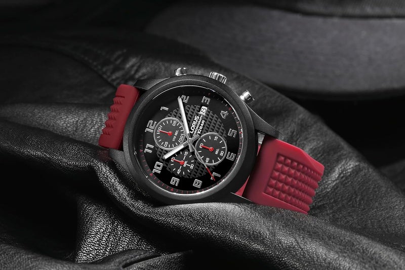 لوراس ساعة لوروس كرونوغراف كوارتز بمينا أسود وسوار من السيليكون للرجال RM393GX9 - Image 1