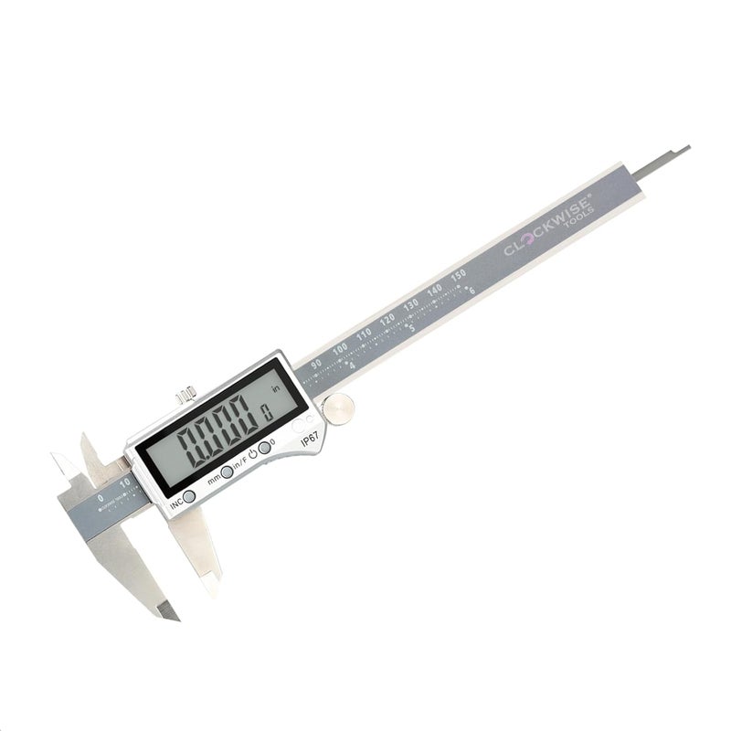 Clockwise Tools IP67 Grade Digital Caliper, DCPR-0605 0-6 Inch/150mm, Inch/Metric/Fractions Conversion, Stainless Steel, Large LCD Screen - Image 1