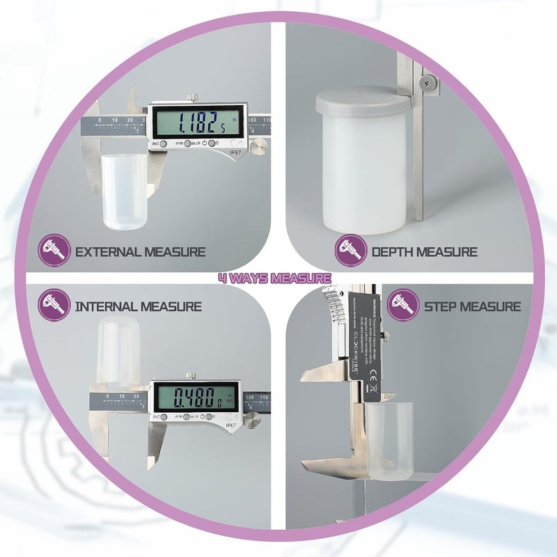 Clockwise Tools IP67 Grade Digital Caliper, DCPR-0605 0-6 Inch/150mm, Inch/Metric/Fractions Conversion, Stainless Steel, Large LCD Screen - Image 3