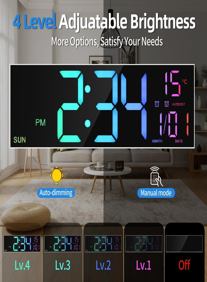 LEIKE 16.2'' Large Digital Wall Clock with Remote Control, Big LED/Dual Alarm/8 RGB Colors/Auto Brightness/Date/Auto DST/Temperature/Night Light Gym Clocks for Living Room Bedroom Office Wall Decor - Image 5