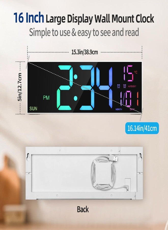 LEIKE 16.2'' Large Digital Wall Clock with Remote Control, Big LED/Dual Alarm/8 RGB Colors/Auto Brightness/Date/Auto DST/Temperature/Night Light Gym Clocks for Living Room Bedroom Office Wall Decor - Image 3