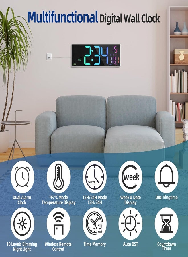 LEIKE 16.2'' Large Digital Wall Clock with Remote Control, Big LED/Dual Alarm/8 RGB Colors/Auto Brightness/Date/Auto DST/Temperature/Night Light Gym Clocks for Living Room Bedroom Office Wall Decor - Image 2