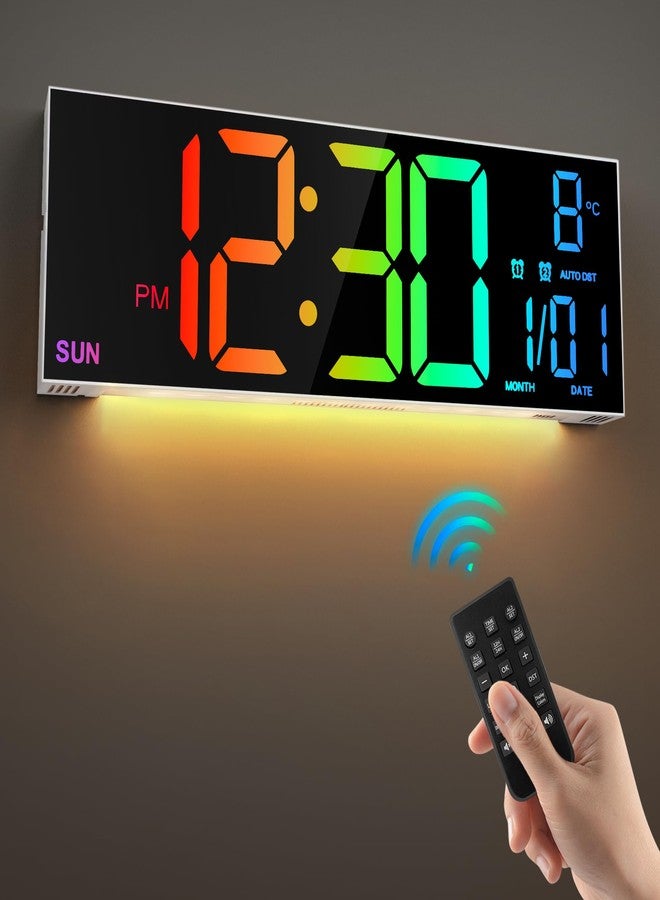 LEIKE 16.2'' Large Digital Wall Clock with Remote Control, Big LED/Dual Alarm/8 RGB Colors/Auto Brightness/Date/Auto DST/Temperature/Night Light Gym Clocks for Living Room Bedroom Office Wall Decor - Image 1