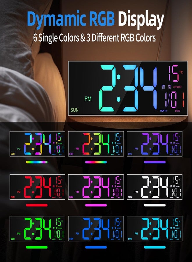 LEIKE 16.2'' Large Digital Wall Clock with Remote Control, Big LED/Dual Alarm/8 RGB Colors/Auto Brightness/Date/Auto DST/Temperature/Night Light Gym Clocks for Living Room Bedroom Office Wall Decor - Image 4