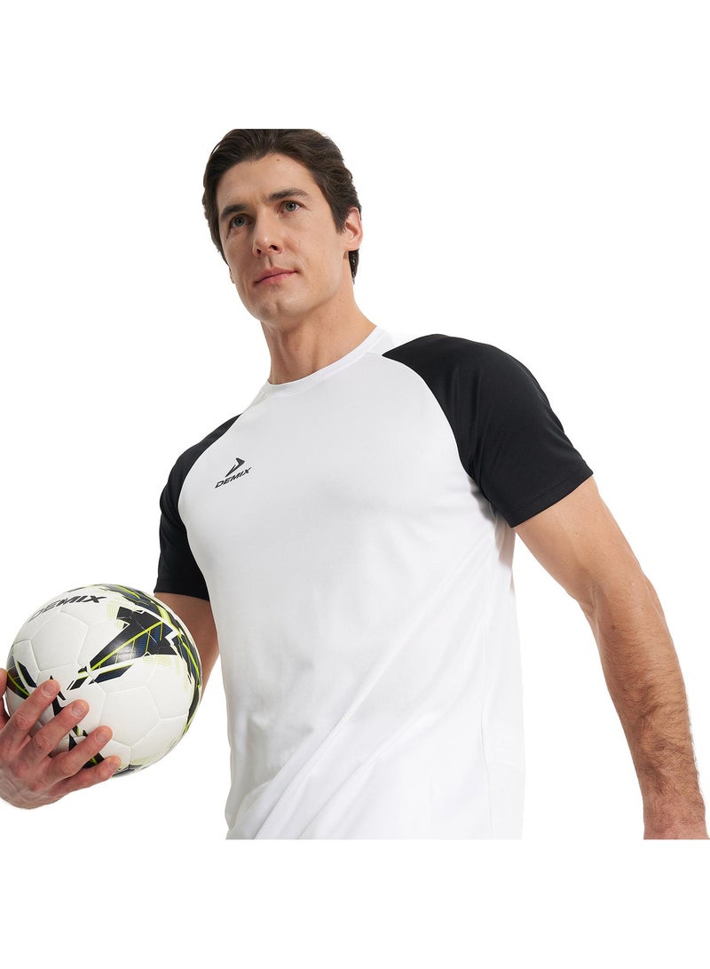 Demix تي شيرت رياضي للرجال من ديمكس أبيض/أسود - تقنية موفي ويك لامتصاص الرطوبة، قماش قابل للتنفس، أكمام راجلان، قص مستقيم، خفيف الوزن ومريح - Image 1