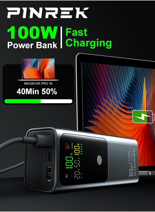 PINREK - 20000mAh 100W Power Bank , Smart Digital Display, Fast Charging Portable Charger With 2 USB C And 1 USB A Port Laptop Charger for MacBook Dell iPhone 16 15 Series Galaxy S25 S24 Ultra iPad AirPods ,Airplane Safe Travel-Friendly Design (With 100W Type-C Cable) - Image 1