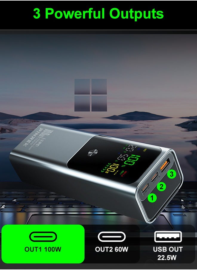 PINREK - 20000mAh 100W Power Bank , Smart Digital Display, Fast Charging Portable Charger With 2 USB C And 1 USB A Port Laptop Charger for MacBook Dell iPhone 16 15 Series Galaxy S25 S24 Ultra iPad AirPods ,Airplane Safe Travel-Friendly Design (With 100W Type-C Cable) - Image 1