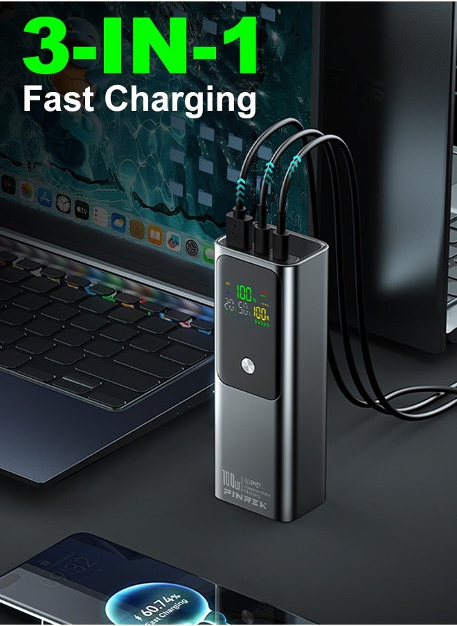 PINREK - 20000mAh 100W Power Bank , Smart Digital Display, Fast Charging Portable Charger With 2 USB C And 1 USB A Port Laptop Charger for MacBook Dell iPhone 16 15 Series Galaxy S25 S24 Ultra iPad AirPods ,Airplane Safe Travel-Friendly Design (With 100W Type-C Cable) - Image 1