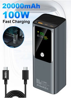 20000mAh 100W Power Bank , Smart Digital Display, Fast Charging Portable Charger With 2 USB C And 1 USB A Port Laptop Charger for MacBook Dell iPhone 16 15 Series Galaxy S25 S24 Ultra iPad AirPods ,Airplane Safe Travel-Friendly Design (With 100W Type-C Cable)