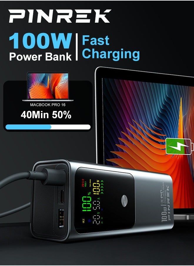 20000mAh 100W Power Bank , Smart Digital Display, Fast Charging Portable Charger With 2 USB C And 1 USB A Port Laptop Charger for MacBook Dell iPhone 16 15 Series Galaxy S25 S24 Ultra iPad AirPods ,Airplane Safe Travel-Friendly Design (With 100W Type-C Cable)