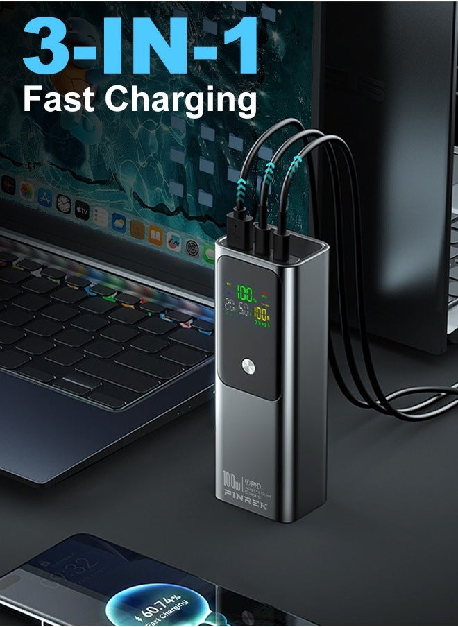 20000mAh 100W Power Bank , Smart Digital Display, Fast Charging Portable Charger With 2 USB C And 1 USB A Port Laptop Charger for MacBook Dell iPhone 16 15 Series Galaxy S25 S24 Ultra iPad AirPods ,Airplane Safe Travel-Friendly Design (With 100W Type-C Cable)