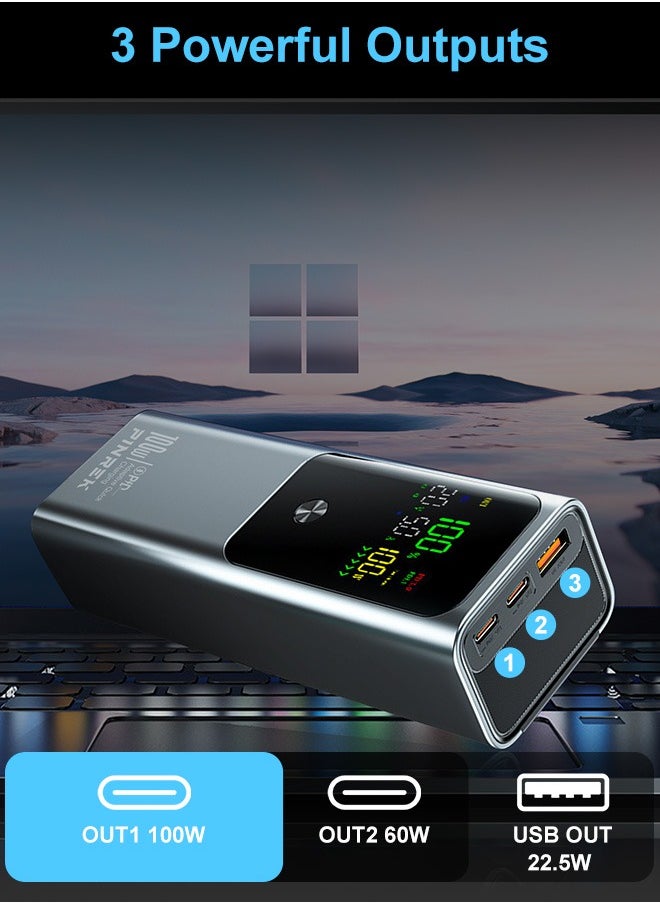 20000mAh 100W Power Bank , Smart Digital Display, Fast Charging Portable Charger With 2 USB C And 1 USB A Port Laptop Charger for MacBook Dell iPhone 16 15 Series Galaxy S25 S24 Ultra iPad AirPods ,Airplane Safe Travel-Friendly Design (With 100W Type-C Cable)