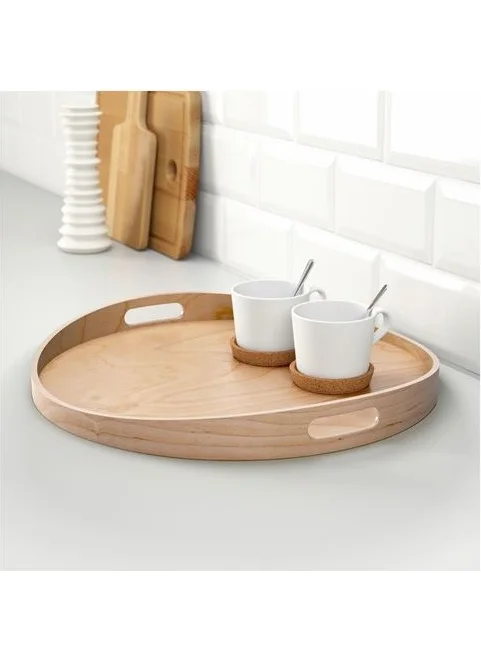 أيكيا Birch Wooden Tray 44 cm Round Serving Tray