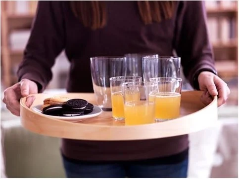 أيكيا Birch Wooden Tray 44 cm Round Serving Tray