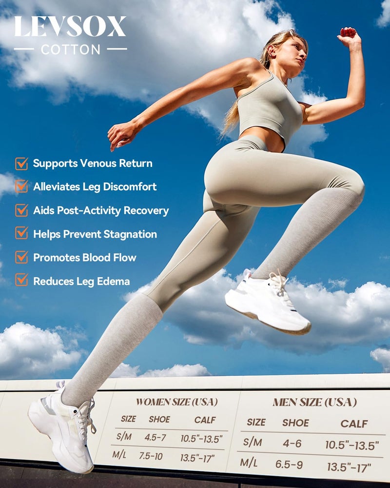 LEVSOX Cotton Compression Socks for Women Men 20-30 mmHg Knee High Cute Support Sock for Pregnancy Flying Nurses - Image 5