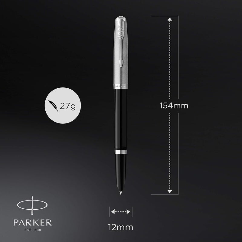 PARKER 51 Fountain Pen | Black Barrel with Chrome Trim | Fine Nib with Black Ink Cartridge | Gift Box - Image 3