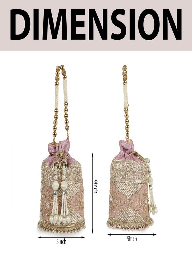 Nevis Silk Fabric Luxury Pearl Embroidered Potli Bag for Women | Bridal Ethnic Drawstring Clutch with Beaded Handle Wedding - Image 5
