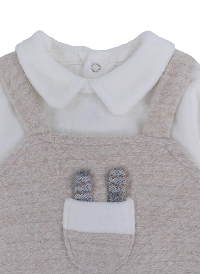 Baby Boys Velvet Baby Footie with Chest Pocket Detail - Image 3